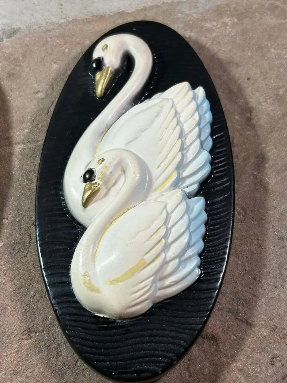 Miller Studios Swans Chalk Ware Wall Hangings Set of two white on black READ